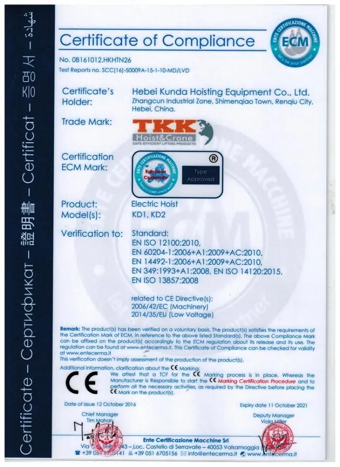tkk electric chain hoist CE